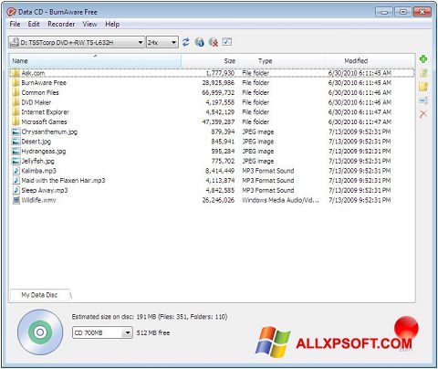 Снимак заслона BurnAware Free Windows XP