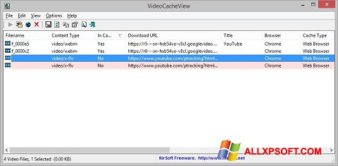 Снимак заслона VideoCacheView Windows XP