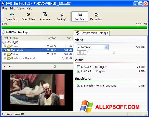Снимак заслона DVD Shrink Windows XP
