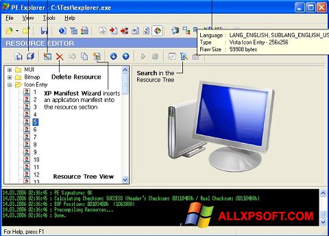 Снимак заслона PE Explorer Windows XP