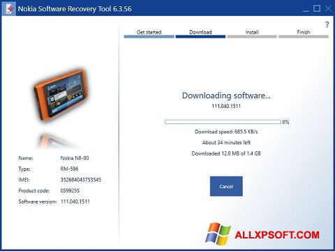 Снимак заслона Nokia Software Recovery Tool Windows XP
