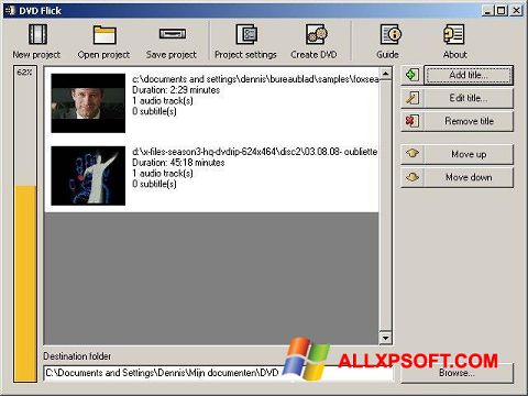 Снимак заслона DVD Flick Windows XP