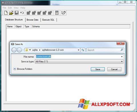 Снимак заслона SQLite Database Browser Windows XP