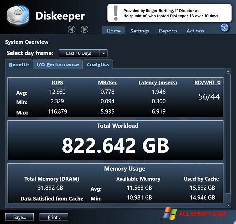 Снимак заслона Diskeeper Windows XP