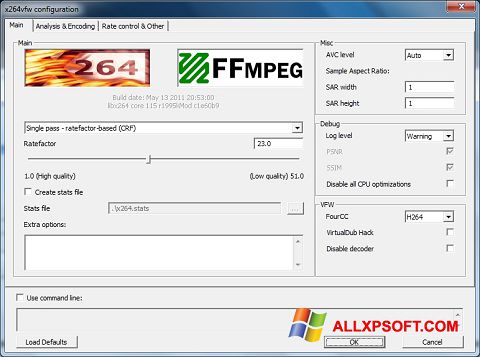 Снимак заслона x264 Video Codec Windows XP