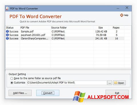 Снимак заслона PDF to Word Converter Windows XP