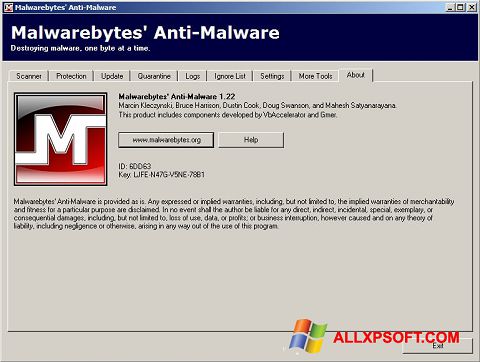 Снимак заслона Malwarebytes Anti-Malware Free Windows XP