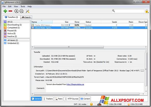 Снимак заслона qBittorrent Windows XP