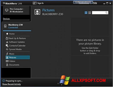 Снимак заслона BlackBerry Link Windows XP