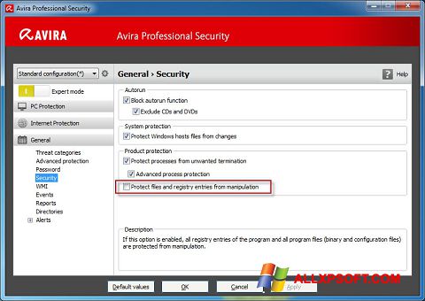 Снимак заслона Avira Professional Security Windows XP