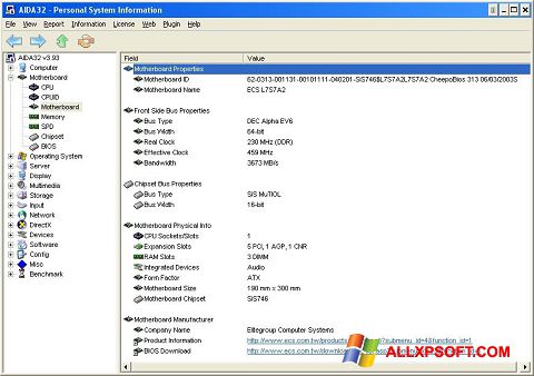 Снимак заслона AIDA32 Windows XP