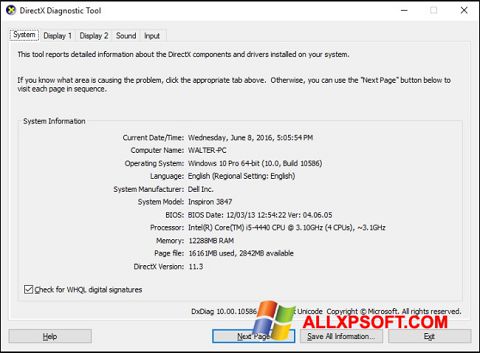Снимак заслона DirectX Windows XP