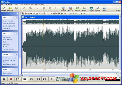 Снимак заслона WavePad Sound Editor Windows XP