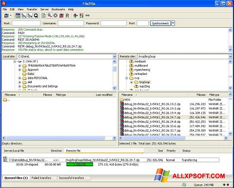 Снимак заслона FileZilla Windows XP
