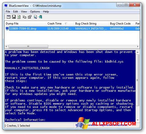 Снимак заслона BlueScreenView Windows XP