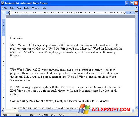 Снимак заслона Word Viewer Windows XP