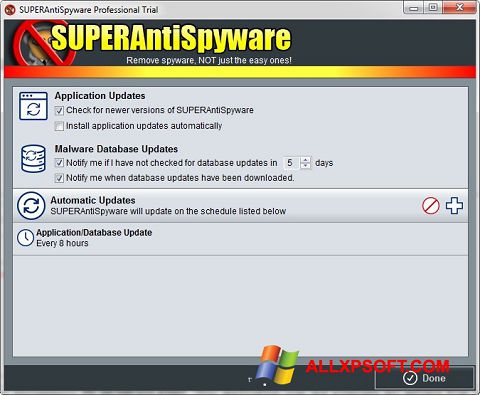 Снимак заслона SUPERAntiSpyware Windows XP