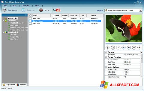Снимак заслона Any Video Converter Windows XP