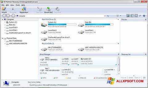 Снимак заслона RS Partition Recovery Windows XP