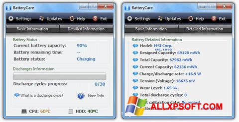 Снимак заслона BatteryCare Windows XP