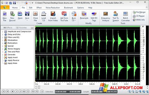 Снимак заслона Free Audio Editor Windows XP
