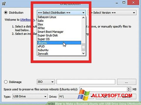 Снимак заслона UNetbootin Windows XP