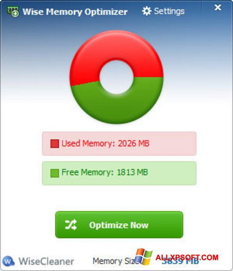 Снимак заслона Wise Memory Optimizer Windows XP