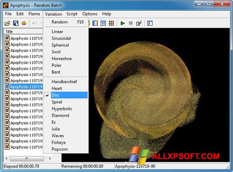 Снимак заслона Apophysis Windows XP