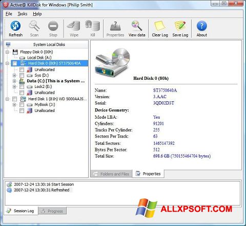 Снимак заслона Active KillDisk Windows XP