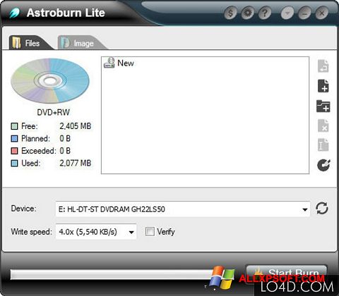 Снимак заслона Astroburn Lite Windows XP