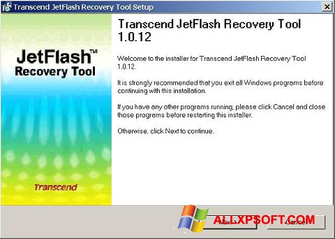 Снимак заслона JetFlash Recovery Tool Windows XP