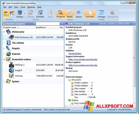 Снимак заслона Total Uninstall Windows XP