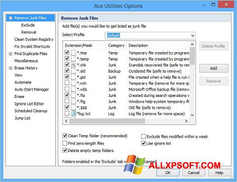 Снимак заслона Ace Utilities Windows XP