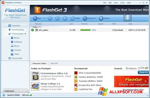 Снимак заслона FlashGet Windows XP