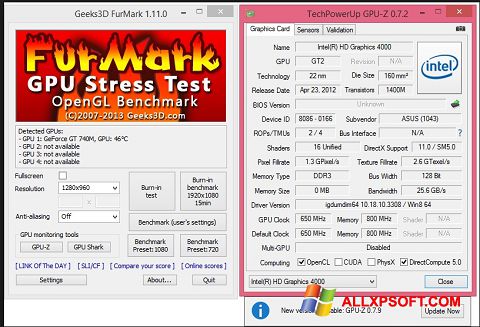 Снимак заслона FurMark Windows XP