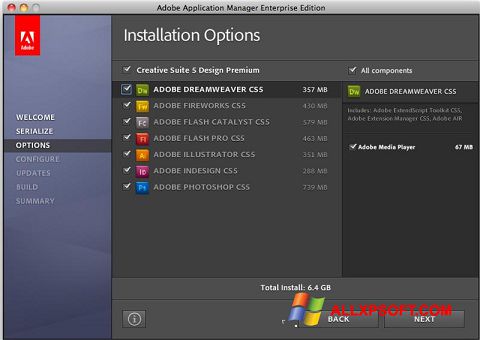 Снимак заслона Adobe Application Manager Windows XP