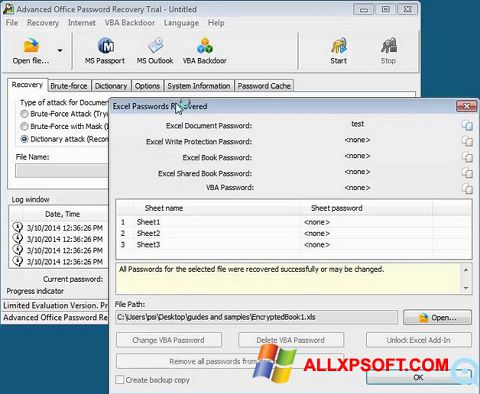 Снимак заслона Advanced Office Password Recovery Windows XP