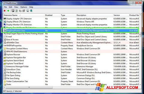 Снимак заслона ShellExView Windows XP