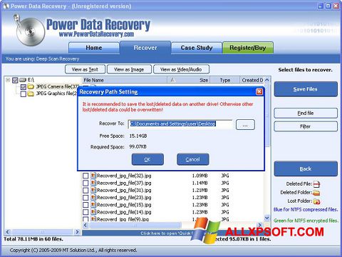 Снимак заслона Power Data Recovery Windows XP