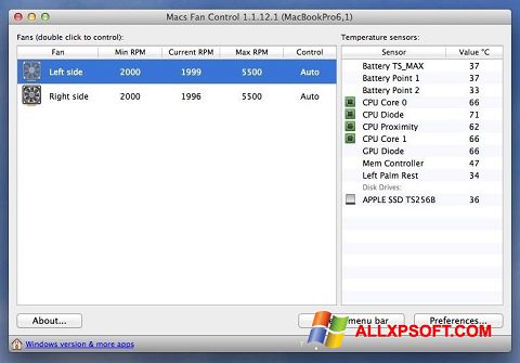 Снимак заслона Macs Fan Control Windows XP