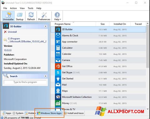 Снимак заслона Uninstall Tool Windows XP