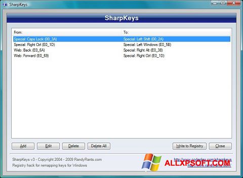 Снимак заслона SharpKeys Windows XP
