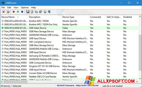Снимак заслона USBDeview Windows XP