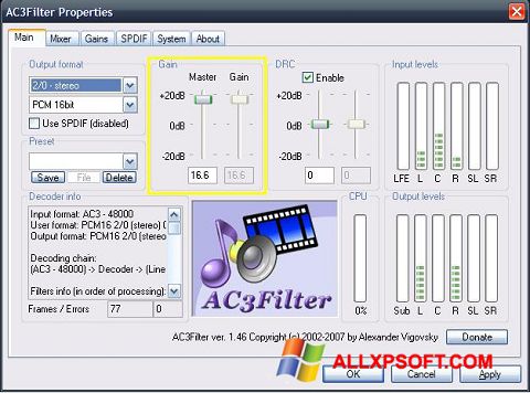 Снимак заслона AC3Filter Windows XP