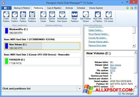 Снимак заслона Paragon Hard Disk Manager Windows XP