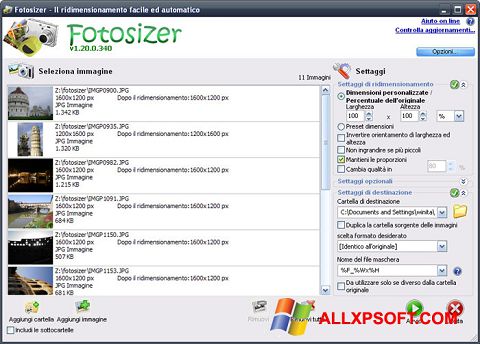 Снимак заслона Fotosizer Windows XP