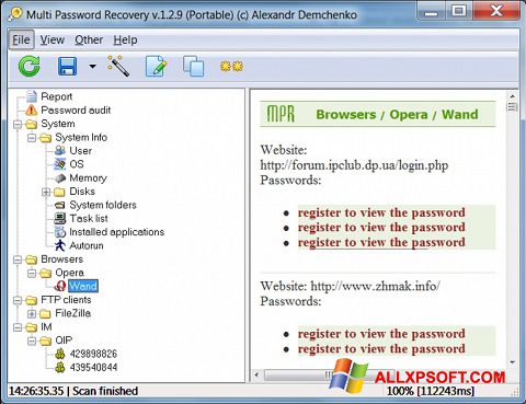 Снимак заслона Multi Password Recovery Windows XP