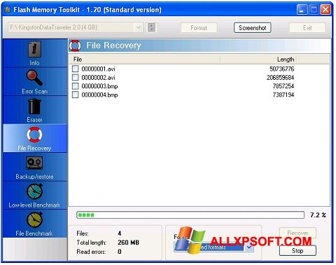 Снимак заслона Flash Memory Toolkit Windows XP