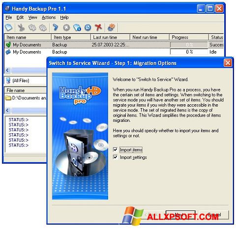 Снимак заслона Handy Backup Windows XP