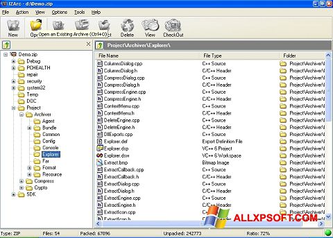 Снимак заслона IZArc Windows XP